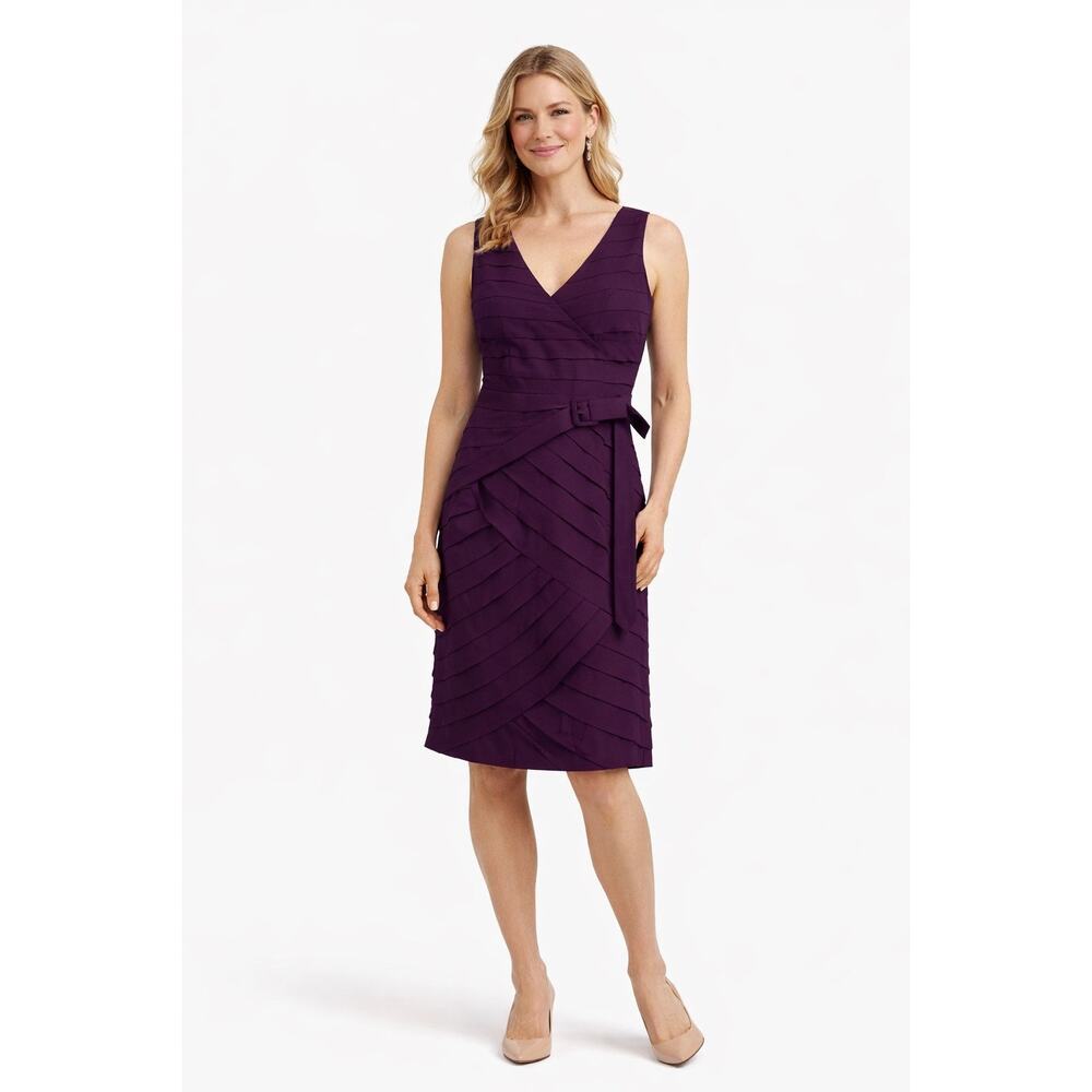 Adrianna Papell Purple V-Neck Belted Dress Sleeveless Cocktail NWT Women Size 10